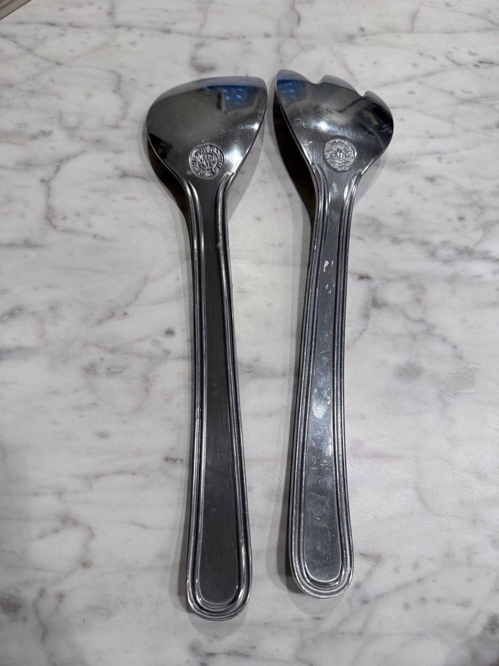 Wilton Armetale Salad Serving Spoon & Fork Set Beaded Pattern Aluminum Alloy USA